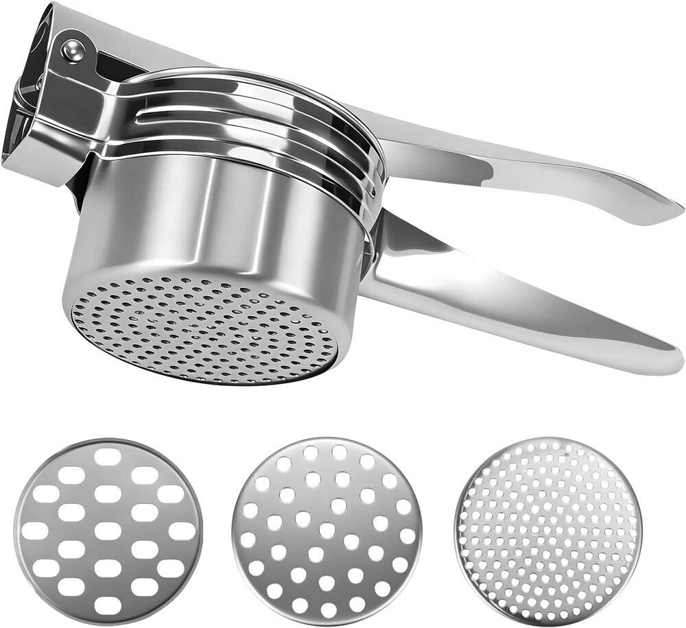 EVALAND Stainless Steel Potato Ricer Masher 3 Discs Heavy Duty Spaetzle Maker